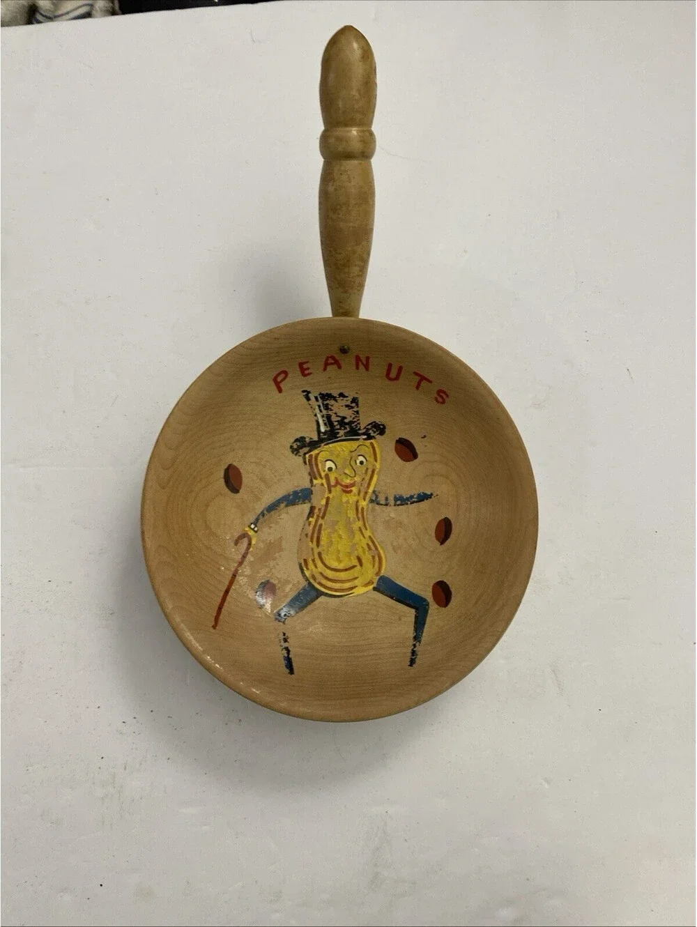 Mr Peanut Wood Bowl Nut Dish with Handle Nut Bowl Candy Dish Vintage Decor